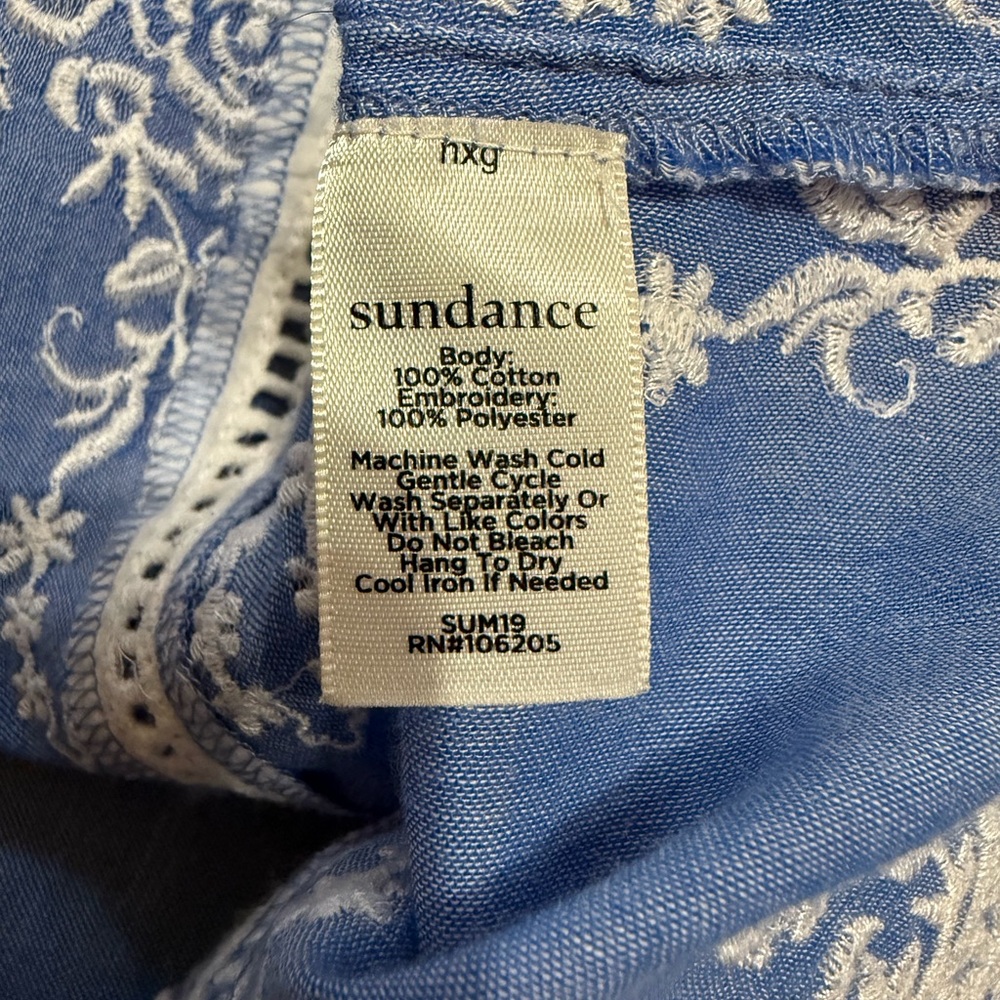 Sundance Lace Blue & White Liliana Embroidered‎ Blouse Top Bell Sleeves Sz L - Picture 14 of 14